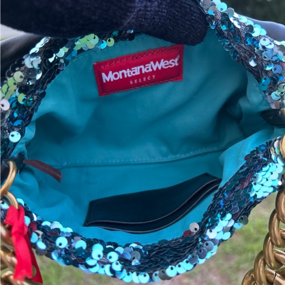 Montana West Blue and Black Sequin Shoulder Bag - Picture 3 of 11